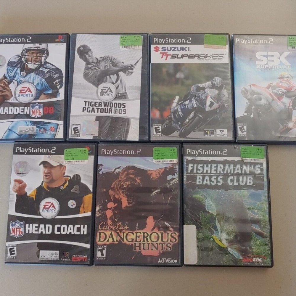 PS2 Sports Video Game LOT of 7 (Sony PlayStation 2) Cabelas SBK Tiger Madden